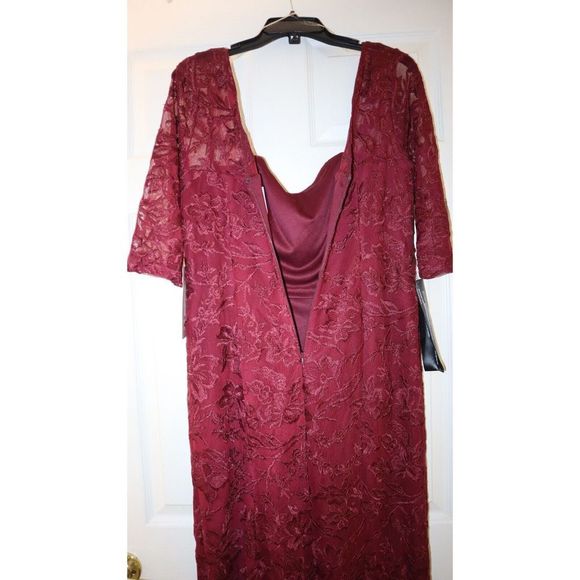 JS Collections Sz 12 Maroon Mesh Lined 3/4 Sleeve Midi Cocktail Sheath Dress $22 - Picture 5 of 8